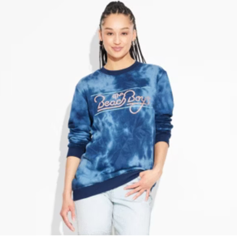 “The Beach Boys” Women's Graphic Sweatshirt Blue Tie Dye Size XS